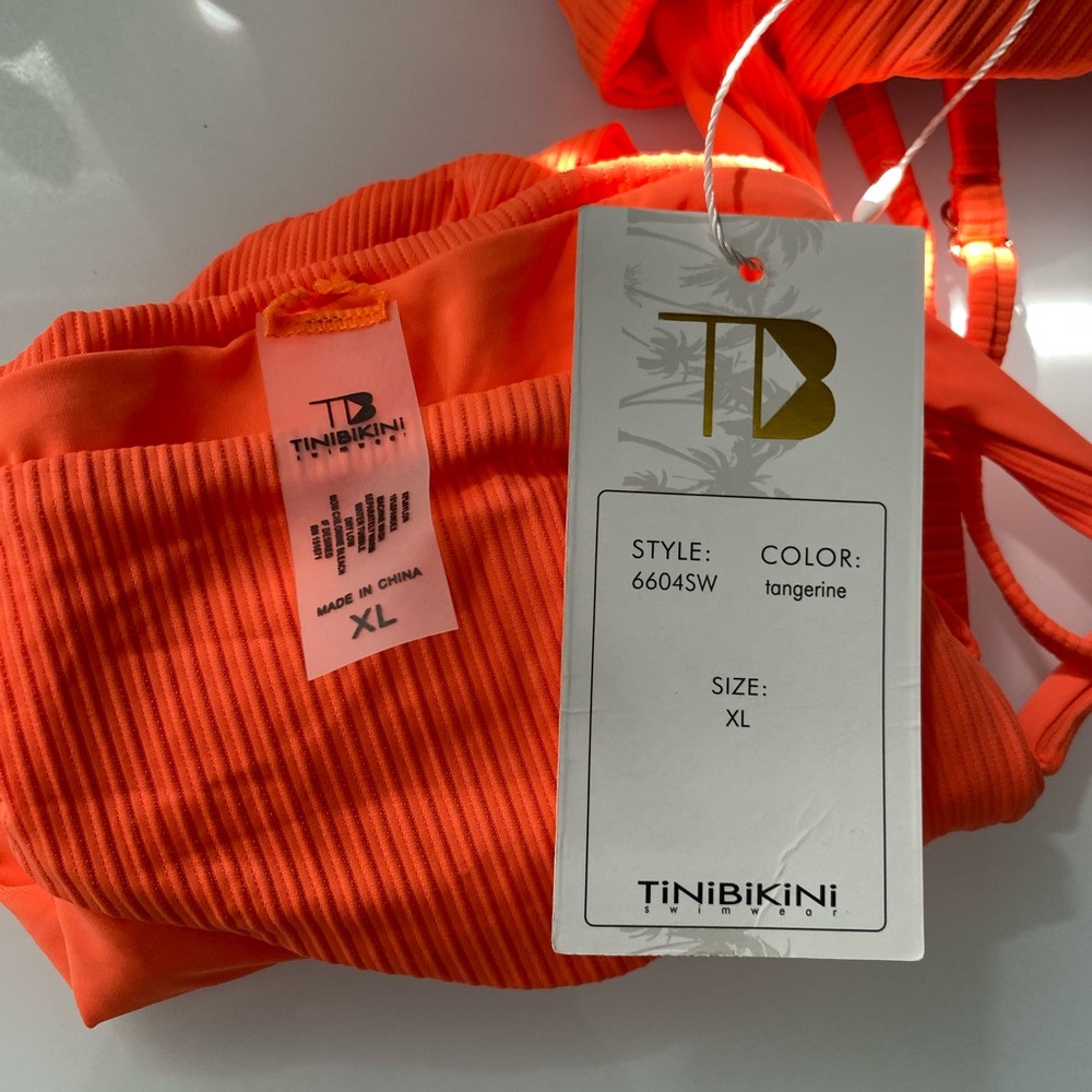TiniBikini Orange Ribbed Two-Piece Swim Set - Picture 7 of 7